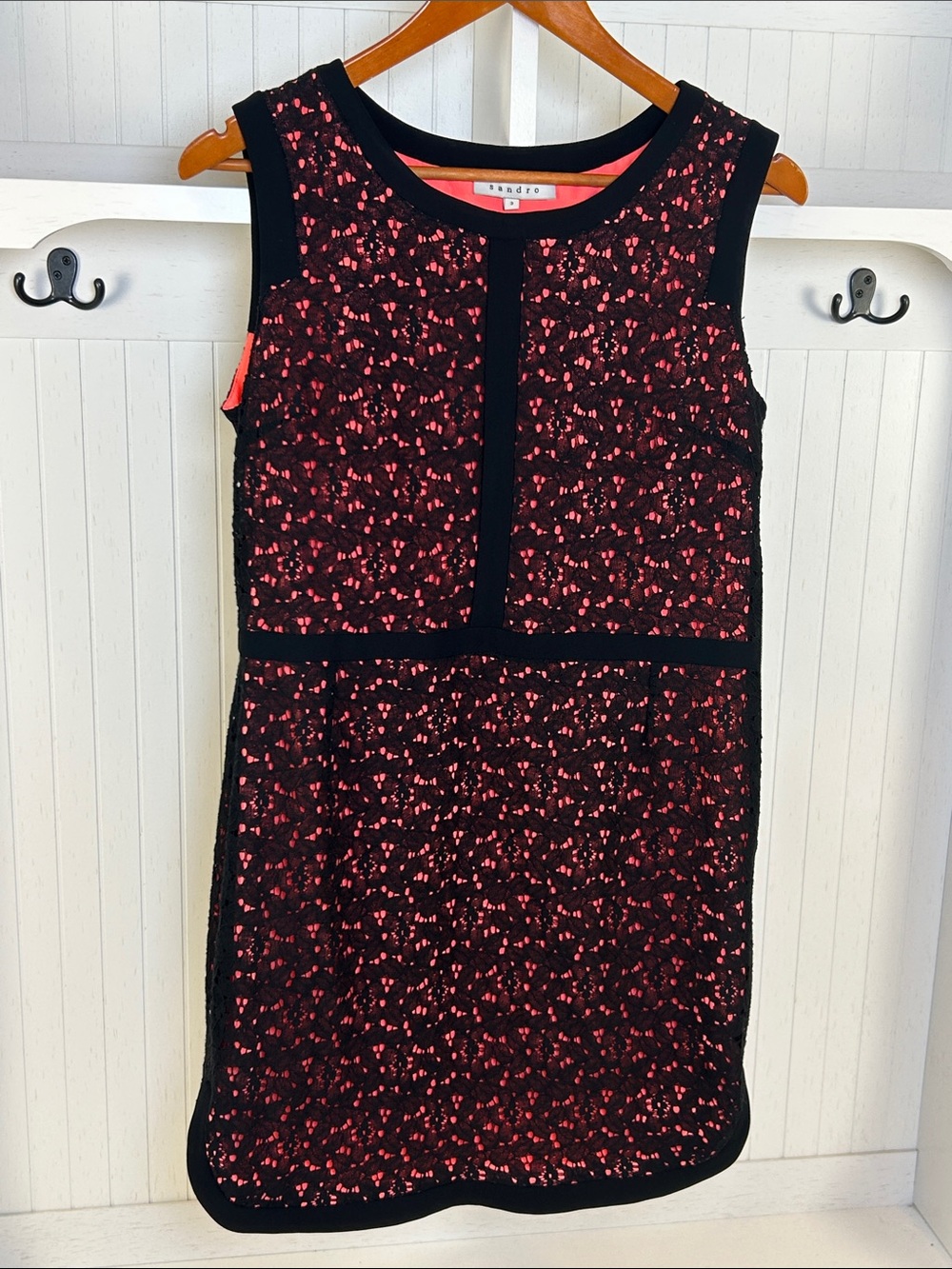 Sandro Paris Black Coral Lace Mini Dress Cocktail Party Size 3